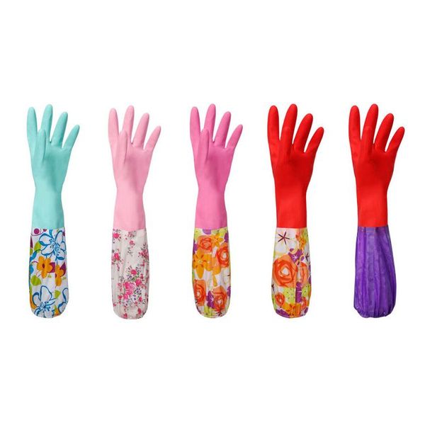 

disposable gloves flower glue velvet long non-slip household dishwashing cleaning for kitchen tool