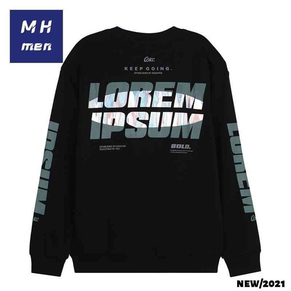 

mh men's autumn new 2021 reflective colorful letter printing street fashion brand clothes sweater, Black