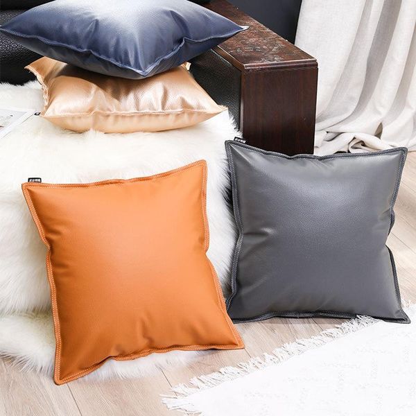 

cushion/decorative pillow pure color leather cross-border waterproof home chair car ins wind lychee pattern cushion sofa decoration