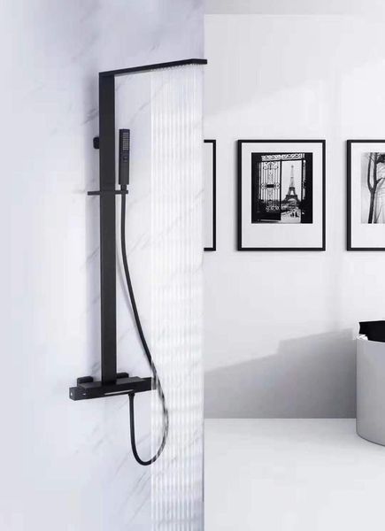 

thermostatic brass bathroom shower faucet black luxury cold mixer strong rainfall square set sets