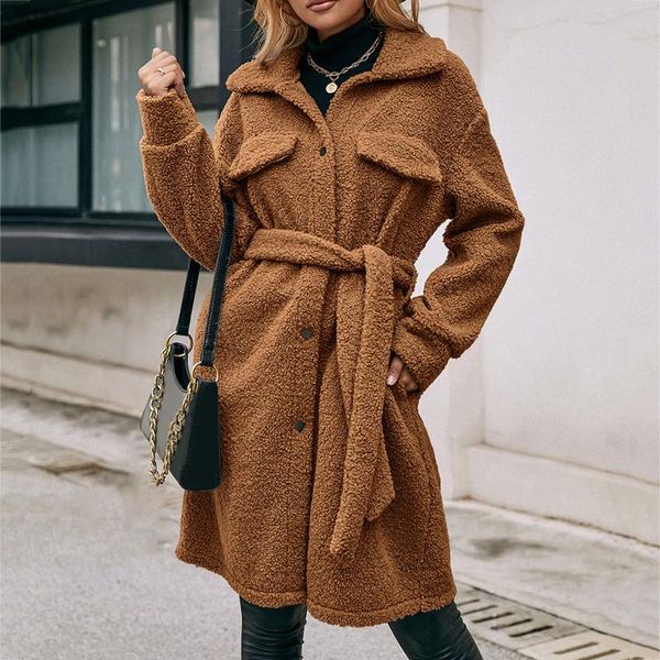 

women's jackets 4# womens long sleeve full sherpa patchwork fleece coat with button pockets, Black;brown