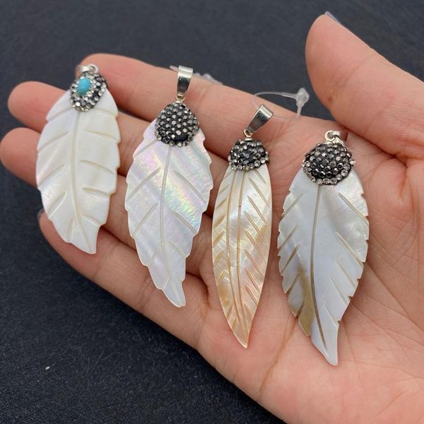 

charms natural shell pendant leaf shape freshwater diamond and turquoise for diy necklace jewelry making designer charm, Bronze;silver