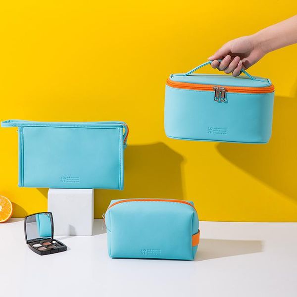 

storage bags macaron color pu leather waterproof cosmetic makeup bag multifunction portable for travel washing supplies organizer beauty cas