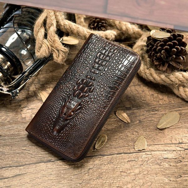 

wallets men's business leather coin purse calf crocodile pattern embossed long casual wallet male, Red;black