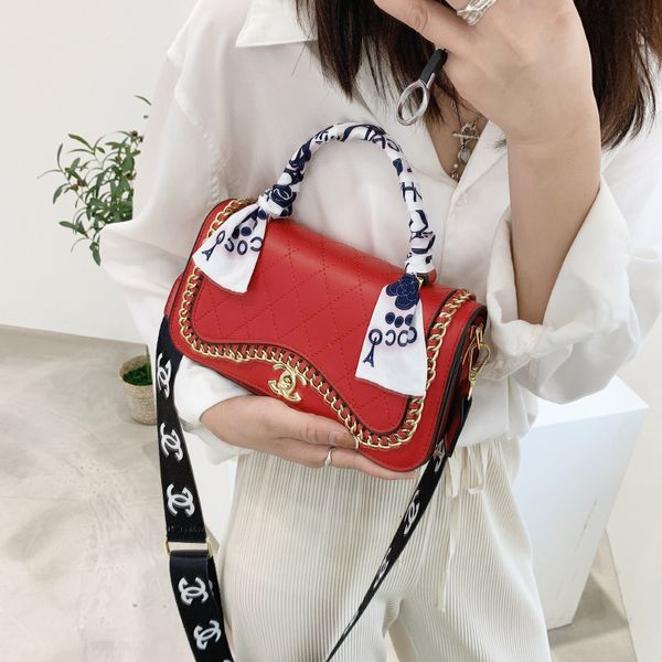 

female 2021 bag autumn pu xiaoxiangjia lattice bag metal chain single shoulder silk scarf simple light luxury b