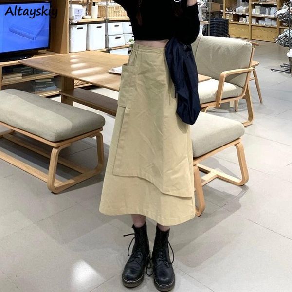 

skirts women streetwear casual hipster spring pocket design pure color fashion all-match feminine harajuku comfortable mujer ins, Black