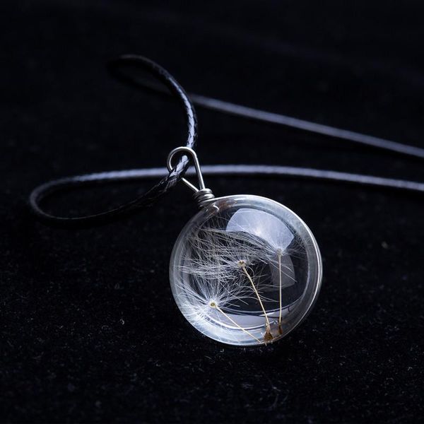 

pendant necklaces 2021 crystal glass ball dandelion necklace long strip leather chain for women jewelry gift, Silver
