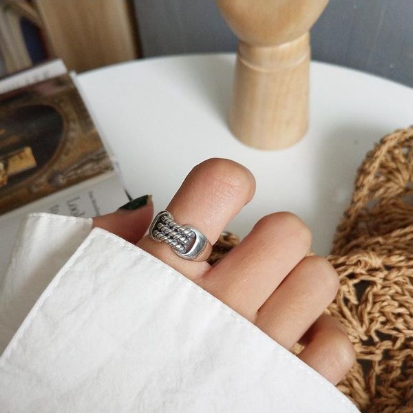 

cluster rings 925 sterling silver personality woven vintage adjustable twist for women wedding party charms fine jewelry, Golden;silver