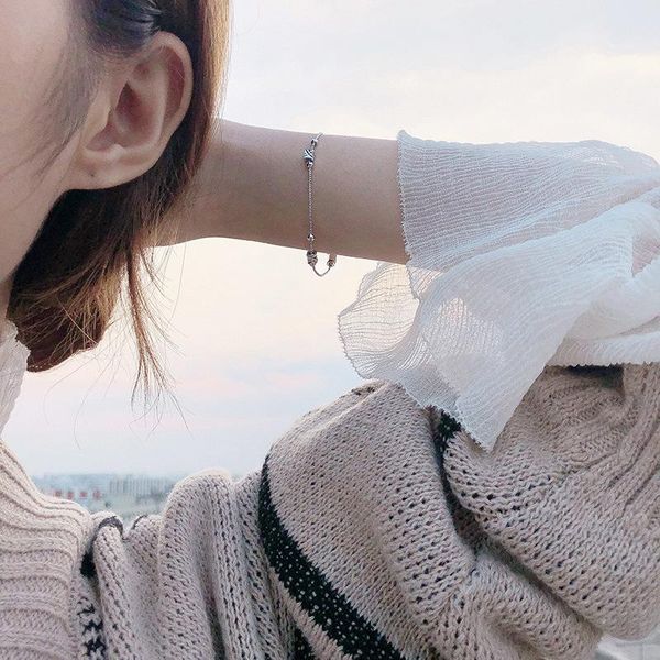 

link, chain round transfer bead bracelet for women adjustable simple square charm trendy korean fashion lady jewelry boyulige, Black