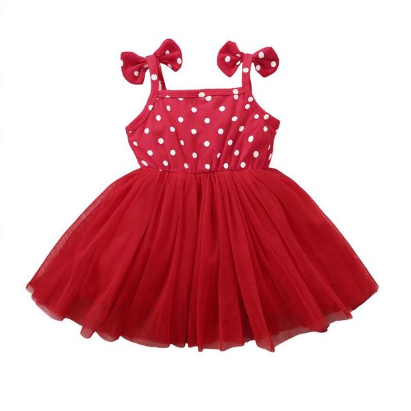 

girl's dresses infant sleeveless princess dress baby girls polka dot print boat neck bowknot spaghetti strap 1-4years, Red;yellow