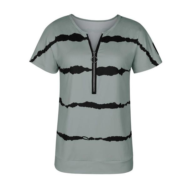 

women's blouses & shirts fashion women summer casual off shoulder short sleeved deep v-neck zipper ladies loose striped printing t-shi, White