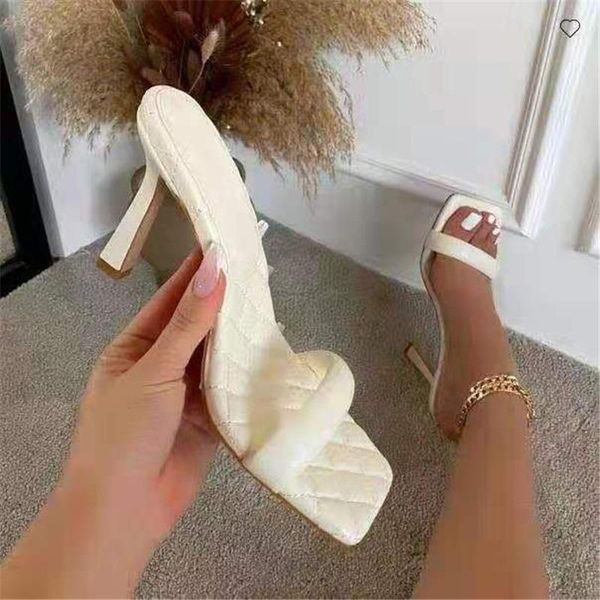 

women outdoor slides 9.5cm high heels mules summer female square peep toe sandals lady leather lingge slippers party shoes, Black