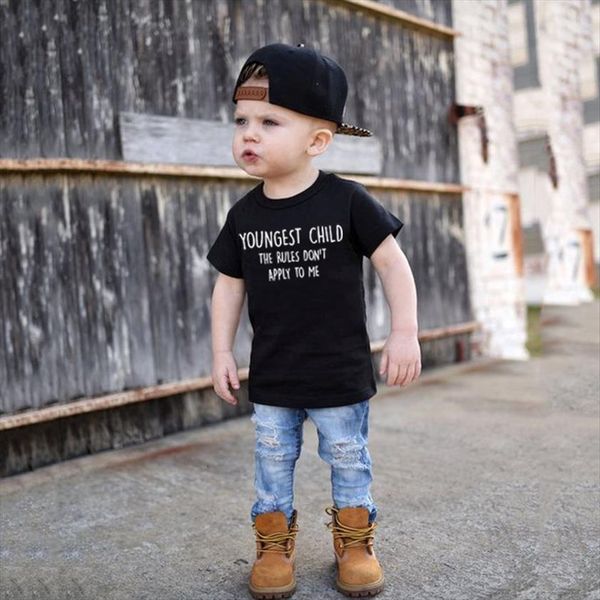 

youngest child the rules dont apply to funny kids toddler boys girls short sleeve t shirt casual children shirts, Blue