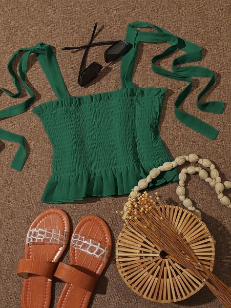 

knot straps shirred peplum cami g3hf#, White