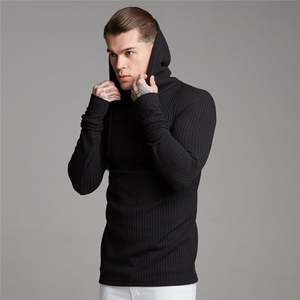 

brand black hooded sweaters men casual pullovers autumn winter fashion thin sweater solid slim fit knited long sleeve knitwear 210421, White;black