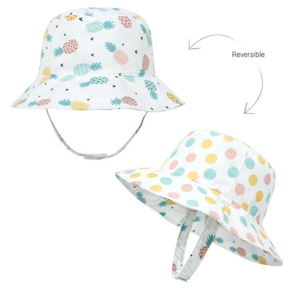

hair accessories summer cotton bucket kids hat double sided cartoon boy girl outdoor child baby bob fisherman travel fishing cap 0-5 years, Slivery;white