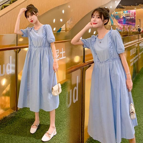

1812# maternity clothes spring autumn cotton short sleeve loose and linen dress pregnant women mom dresses, White