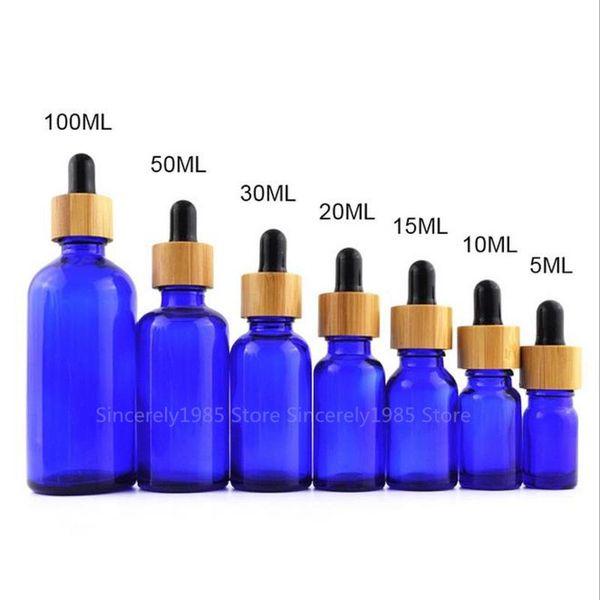 

storage bottles & jars 10 of 5ml 10ml 15ml 20ml 30ml 50ml 100ml blue glass bamboo lid essential oil dropper portable refillable travel bot