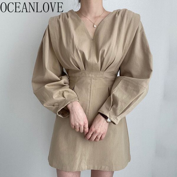 

chic vintage autumn mini dresses solid v neck office lady fashion robe korean vestidos a-line dress women 17693 210415, Black;gray