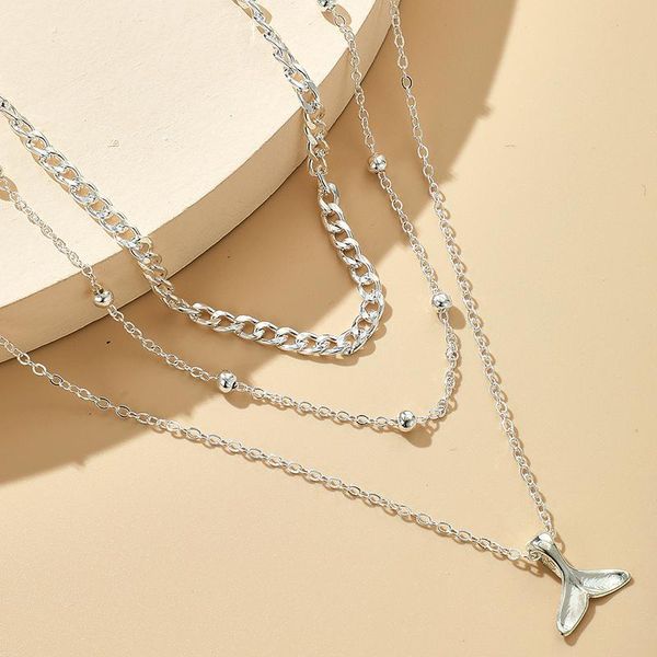 

chains 2021 fish tail pendant necklace for women bohemian silver color bead sweater chain multilayer jewelry accessories