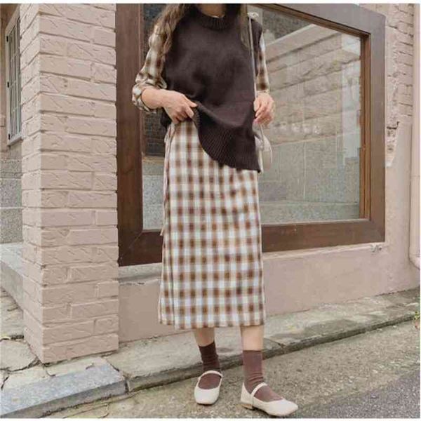 

s xl plus size autumn dress girls boho party cotton female vintage plaid cotton long sleeve women es robe vestido 210423, Black;gray