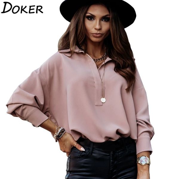 

office blouse womens fashion turn-down collar lantern long sleeve elegant ladies shirts plus size white and blouses 210423