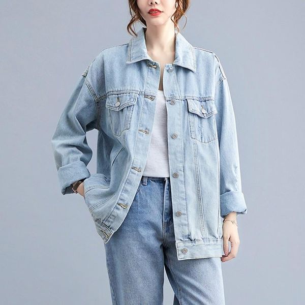 

women's jackets women loose casual denim arrival 2021 autumn korean style turn-down collar all-match female jeans coats b492, Black;brown