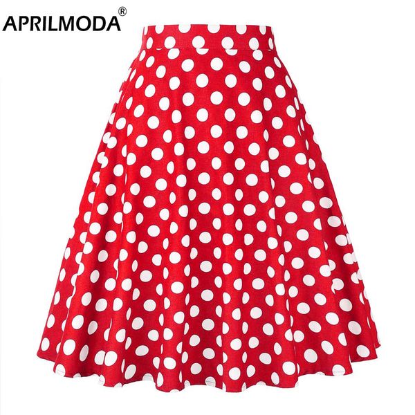 

2021 summer midi skater skirt runway vintage rockabilly sundress red womens pinup 50s 60s cotton polka dot pattern skirts, Black;gray