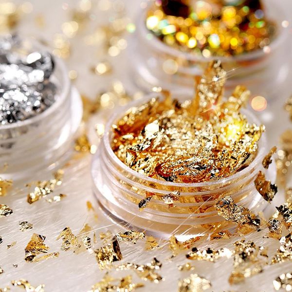 

nail glitter 1 box art gold silver foil paper 3d irregular aluminum sticker diy manicure uv gel polish decoration tools, Silver;gold