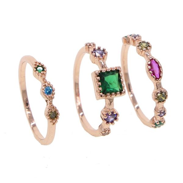 

wedding rings rose gold color women finger sets 3pcs in a set beautiful 2021 style with red green purple cz jewelry, Slivery;golden