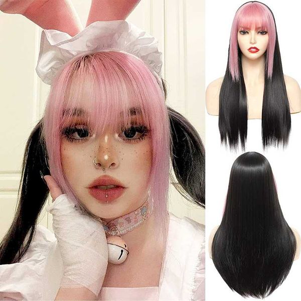 

synthetic wigs fgywig long straight ladies wig black pink bangs 2 color lolita cosplay white gold red halloween costume