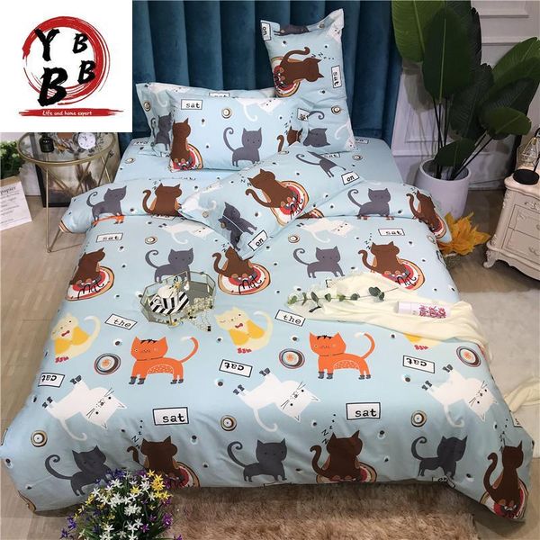 

bedding sets lovely cartoon cat set teen kids twin  king cotton home textile blue bed sheet pillow case cute duvet cover