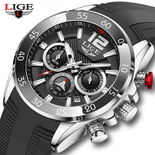 Relogio Masculino 2021 nuovi orologi sportivi da uomo Lige top brand di lusso orologio in silicone da uomo orologio al quarzo orologi da polso impermeabili + scatola Q0524