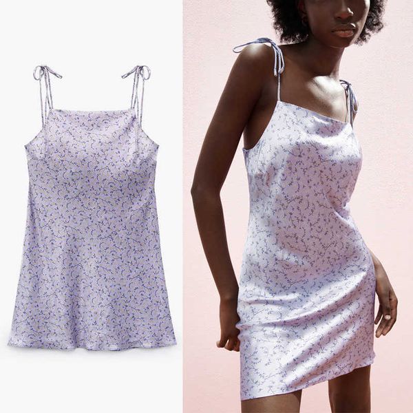 

za mini summer dress women sleeveless backless print ruching sundress woman fashion tied spaghetti straps beach dress 210602, Black;gray