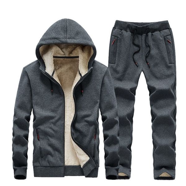 

men's sportswear 2-piece set, hoodie, et , casual, cotton and cashmere, thick, warm, winter, Gray