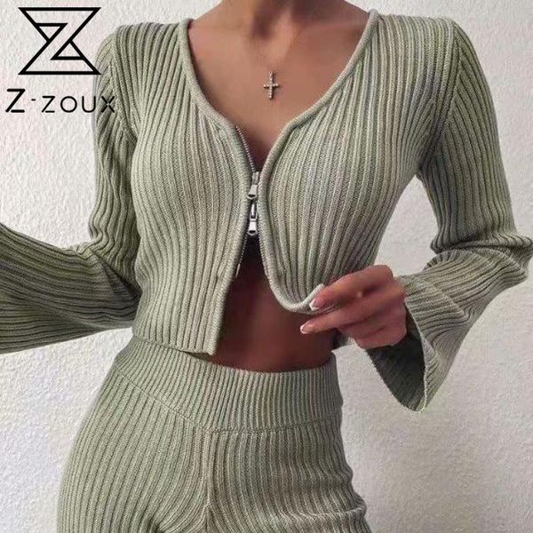 

women set woman sweater pnts v-neck short knitted high waist wide leg pants casual two-piece 210524, White