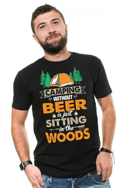 

funny camping t-shirt beer drinking shirt mens funny camper tee shirt, White;black