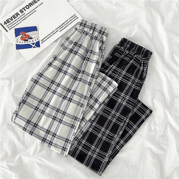 

plaid pants women streetwear cool girl high waist trousers harem sweatpants joggers women cargo sweat pants korean pantalon 211013, Black;white
