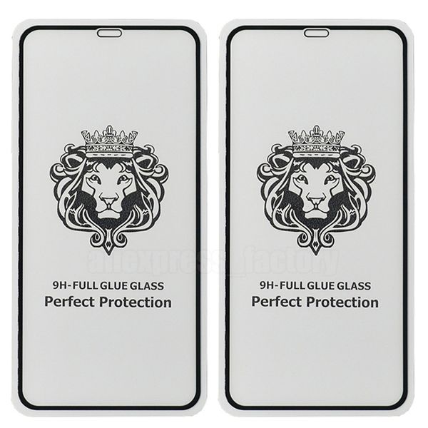 Protetor de tela para iPhone 14 Pro Max 13 Mini 12 11 XS XR X 8 7 6 Plus SE Lion Vidro temperado Cola completa Curvo 9H Film Guard Protective Premium Cover Shield