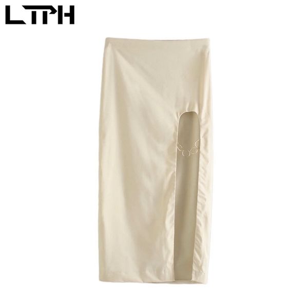 

ltph ins fashion vintage opening design package hip skirt women high waist solid linen mid-length pencil skirts summer 210423, Black