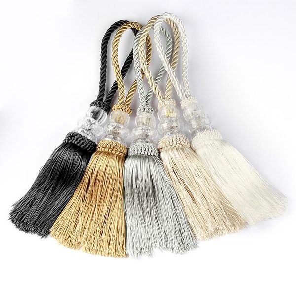 

1pc crystal beaded tassels fringe silk tassel trim garment decoration hanging rope key for diy curtain accessories other home decor