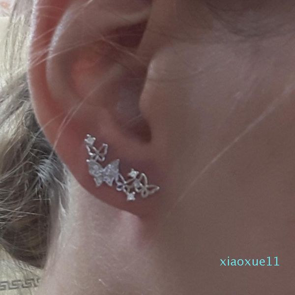 

white rose gold color butterfly stud earrings for women cubic zirconia crystal earrings wedding jewelry gifts, Golden;silver