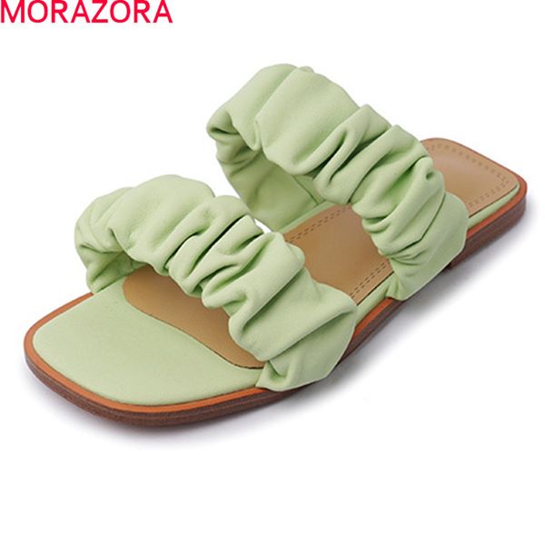 

morazora summer women slippers comfortable flat heel square toe ladies casual shoes genuine leather ladies shoes 210506, Black