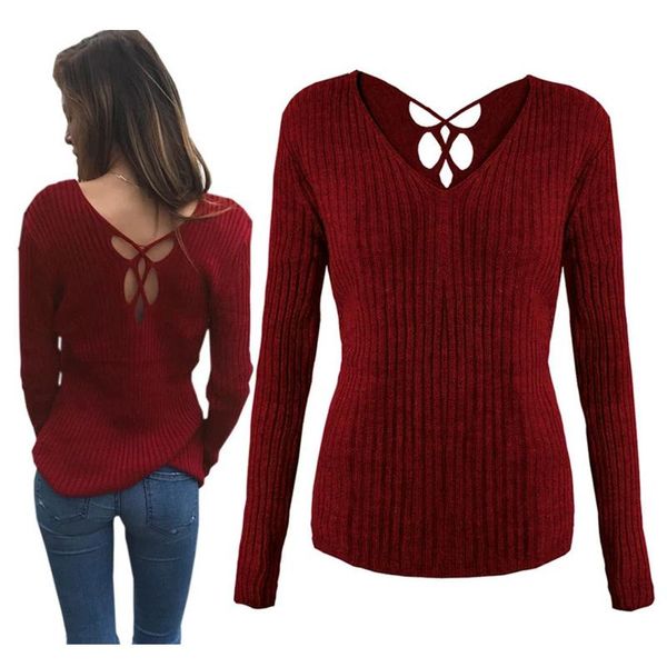 

women's sweaters 2022 sweater women autumn winter backless cross pullover jumper knitting loose clothes fashion bigsweety, White;black