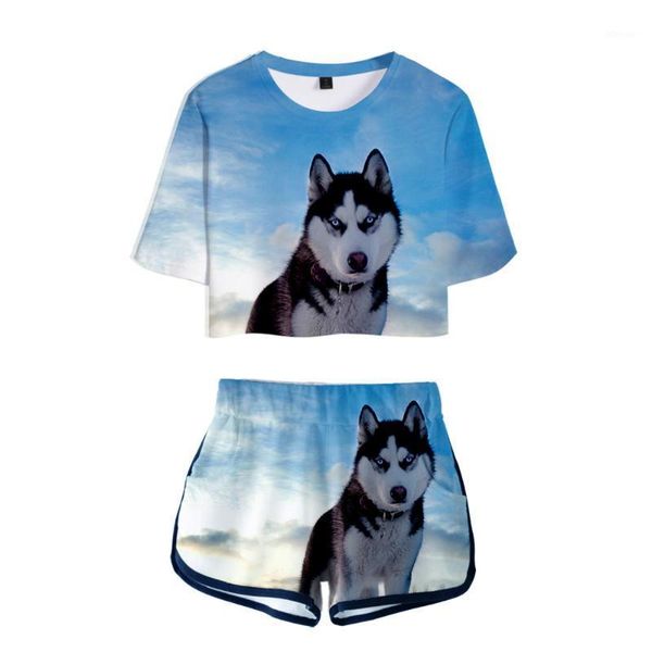 

lovely dog 3d hip hop women two piece set summer short sleeve crop shorts girls casual streetwear animal clothes women's swimwear, White;black