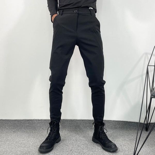 

men's pants trendy autumn and winter simple slim fit work dress leggings fashion elastic large casual tapered, Black