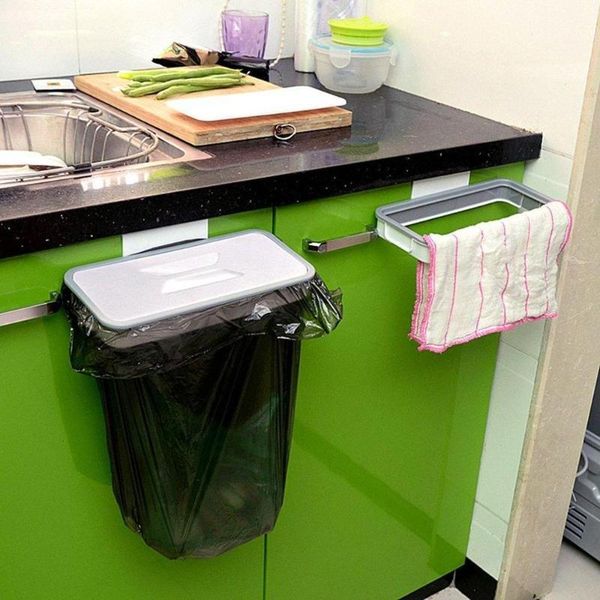

Kitchen Hanging Trash Rack Plastic Storage Cupboard Back Door Garbage Bag Holder Organizing Trashs Aug28 Clips