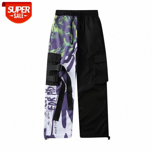 

functional wind multi-pocket strap design overalls men's contrast stitching casual trousers loose drawstring #rh46, Black