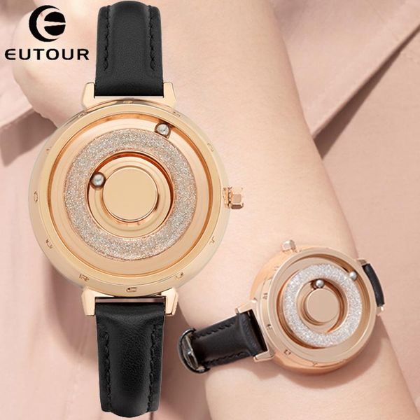 

wristwatches eutour women watch magnetic magnet sliver black rose gold women's female quartz wristwatch fashion stainless steel watches, Slivery;brown
