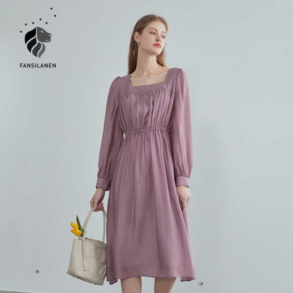 

fansilanen vintage pleated long white dress women sleeve solid slim spring female elegant summer beach es 210607, Black;gray